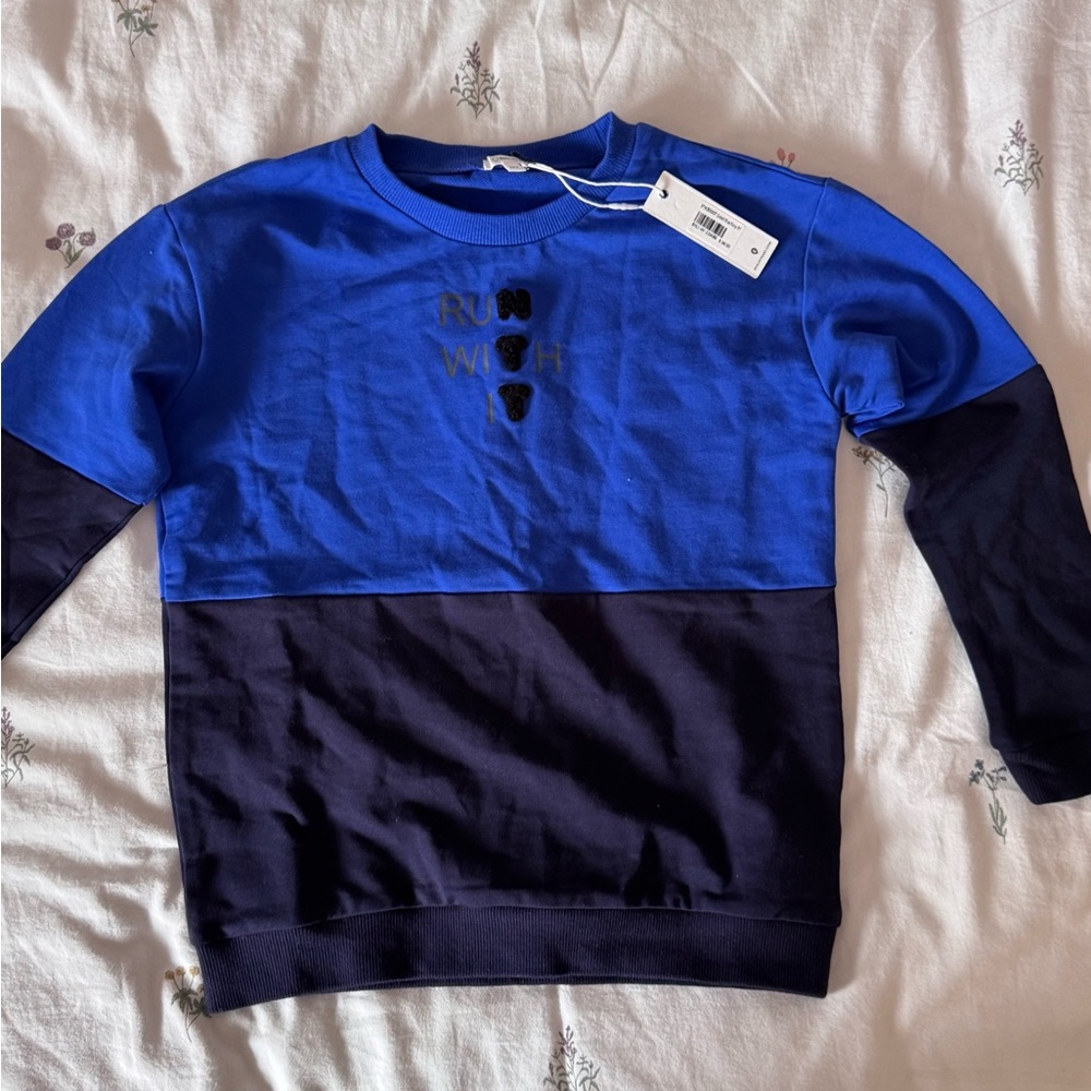 Boys Blue & Navy Colorblock Crew Sweatshirt
